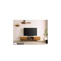 mobile tv in legno di acacia 184x40x45 laccato naturale / marmo bianco montreal #122