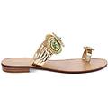 sandali bassi donna oro con pietre verdi in laminato