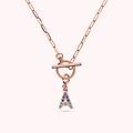 collana catena forzatina con pendente lettera pav&eacute; in cubic zirconia