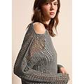 - maglia traforata con micro paillettes donna grigio pietra taglia xs