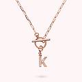 collana catena forzatina con pendente lettera pav&eacute; in cubic zirconia
