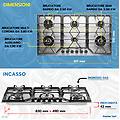 pc906 piano cottura a gas a 6 fuochi da 90 cm doppio wok in acciaio inox