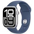 watch series 10 serie 10 gps 42mm cassa in alluminio color argento con denim sport band m/l
