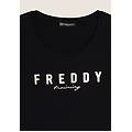 t-shirt in jersey con logo oro chiaro sul fronte nero donna extra small