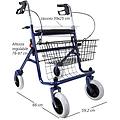 ideal deambulatore rollator pieghevole in acciaio blu con sedile e cestello