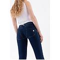 pantalone wr. up skinny vita e lunghezza regular in denim scuro jeans scuro-cuciture gialle donna