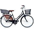 bicicletta donna da passeggio misura 26 bici città vintage con 2 cestini nera