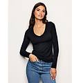 maglia scollo a v basic in tencel modal con seta / nero / s nero