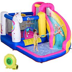 outsunny castello casa gioco gonfiabile gigante con unicorno per 3 bambini