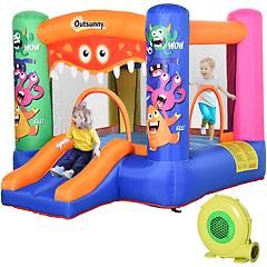 outsunny casa gioco gonfiabile gigante per bambini con scivolo e canestro