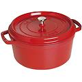 casseruola tonda in ghisa per induzione colore rosso con maniglie e coperchio diam. 28cm