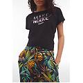 pantaloni culotte gamba ampia in viscosa stampa tropical black allover flower donna small