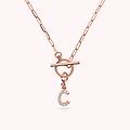 collana catena forzatina con pendente lettera pav&eacute; in cubic zirconia