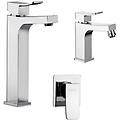 miscelatore lavabo alto + bidet + incasso doccia rubinetteria tank ottone cromato per piletta click