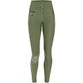 pantaloni push up wr. up 7/8 vita alta con bottoni in tessuto navetta con strappi oil green donna