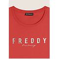 t-shirt in jersey con logo oro chiaro sul fronte poppy red donna small