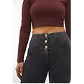 pantaloni push up wr. up vita alta con bottoni bleached nero donna small