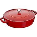 tegame in ghisa per induzione colore rosso con maniglie e coperchio diam. 24cm