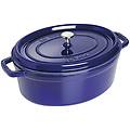 casseruola ovale in ghisa per induzione colore blu scuro con maniglie e coperchio diam. 31cm