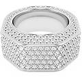 anello cocktail dextera forma ottagonale pavé bianco placcato rodio 62
