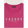 t-shirt in jersey con logo oro chiaro sul fronte beetroot purple donna large