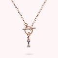collana catena forzatina con pendente lettera pav&eacute; in cubic zirconia
