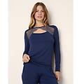 maglia pigiama manica lunga in tencel modal con pizzo / blu scuro / l blu scuro