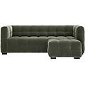 divano design 3 posti e poggiapiedi in tessuto effetto velluto verde kaki corto