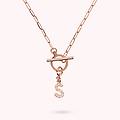 collana catena forzatina con pendente lettera pav&eacute; in cubic zirconia