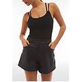 pantaloncini vita alta in similpelle con risvolto nero donna large