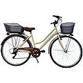 bicicletta donna passeggio misura 28 bici da città beige con cambio e 2 cestini
