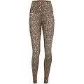 jeans wr. up vita alta in bull denim navetta stampa leopard animalier allover beige dyed donna