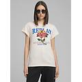 t-shirt in jersey con stampa rosa e logo