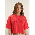 t-shirt cropped con grafica "flow" e borchie cayenne donna medium