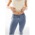 jeggings wr. up vita alta con inserti cucitura centrale denim blu medio-yellow seams donna extra