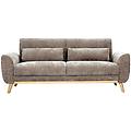 divano scandinavo 3 posti in tessuto effetto velluto testurizzato taupe e legno chiaro ektor