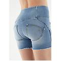 shorts push up wr. up sfrangiati vita alta in denim navetta ecologico jeans chiaro-cuciture gialle