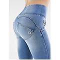 jeans push up wr. up 7/8 vita alta e fondo con taglio vivo denim blu medio-yellow seams donna xxs