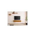 mobile tv in legno di acacia 124x40x25 laccato naturale / marmo scuro montreal #131