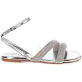 sandali bassi donna argento in laminato con pietre