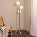 piantana estera vetro opalino struttura in legno 132 cm a 3 luci