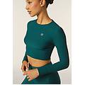 maglia corta con maniche lunghe tessuto tecnico costine dark sea donna large