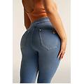 jeggings n. o. w. skinny vita alta con impunture decorative jeans chiaro-cuciture beige donna xx