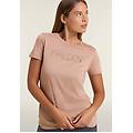 t-shirt donna con logo in strass bicolori warm taupe donna small