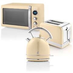 swan retro strp2070cneu set colazione bollitore acqua tostapane microonde 800w panna