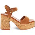 sandali con plateau donna cognac in microfibra