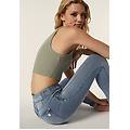 pantaloni in jersey denim vita media con cucitura decorativa denim blu medio-blue seams donna large