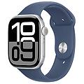 watch series 10 gps 46mm cassa in alluminio color argento con denim sport band s/m
