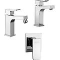 set miscelatori lavabo + bidet + incasso doccia rubinetteria tank ottone cromato per piletta clic