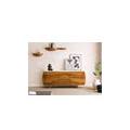credenza in legno di acacia 184x40x75 laccato naturale / marmo bianco montreal #128